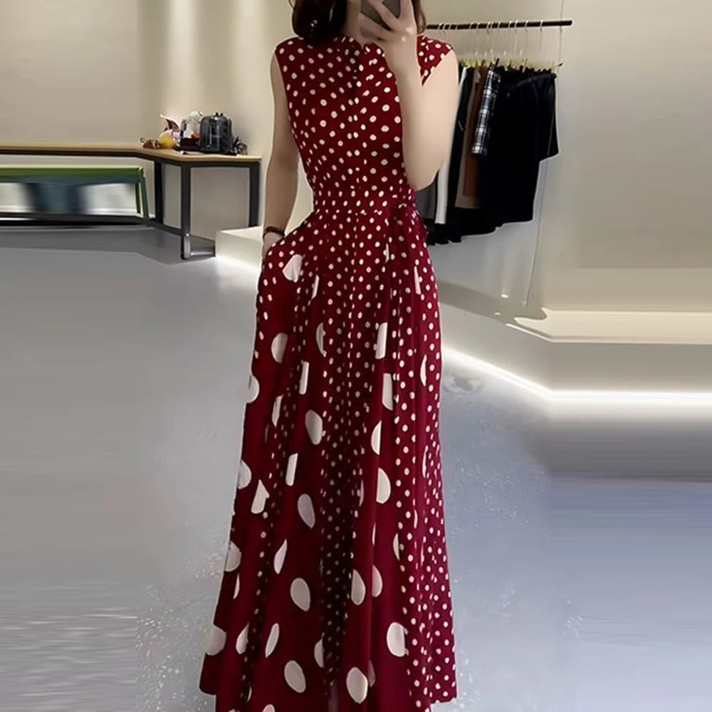 Women's clothing 2025 summer high-end coffee break French formal settings red polka dot dress women