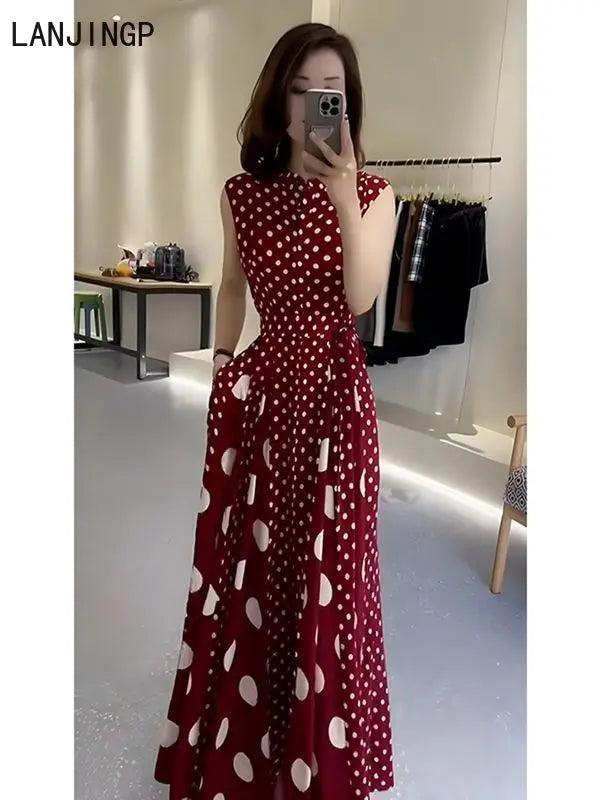 Women's clothing 2025 summer high-end coffee break French formal settings red polka dot dress women