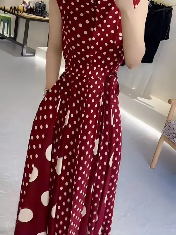 Women's clothing 2025 summer high-end coffee break French formal settings red polka dot dress women