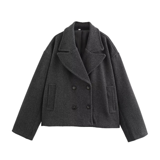 Women's Clothing 2026 Early Autumn New Versatile Double Breasted Large Lapel Design Short Suit Jacket