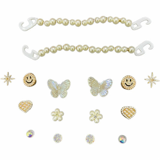 Fashionable shoe accessory set, made of metal, with a shoe chain clasp, removable, suitable for sandals and flip-flops.
