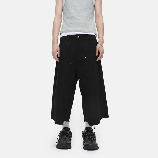 Men's Clothing | Tooling Logging Rough Edge Pure Cotton Loose and Simple Seven-point Denim Casual Pants