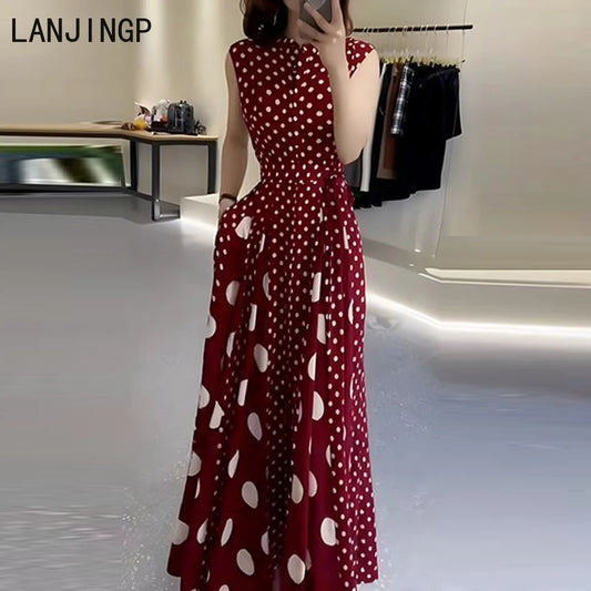 Women's clothing 2025 summer high-end coffee break French formal settings red polka dot dress women