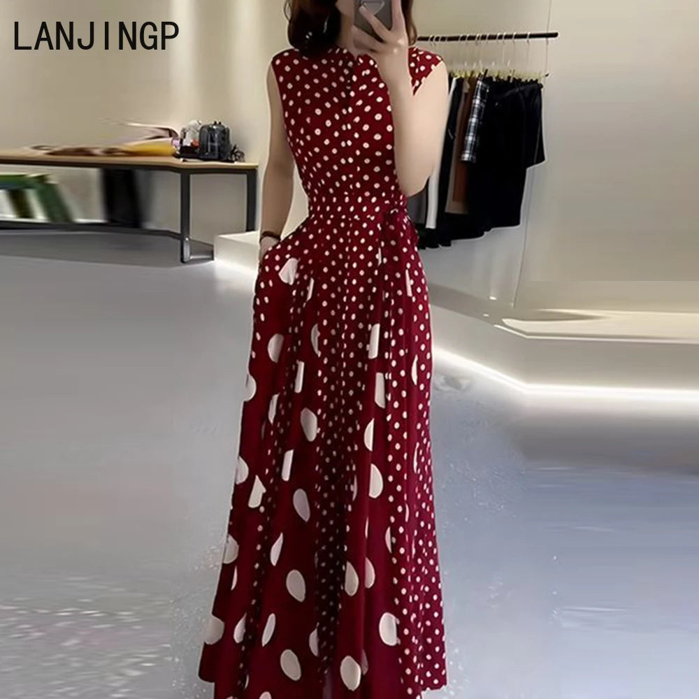 Women's clothing 2025 summer high-end coffee break French formal settings red polka dot dress women