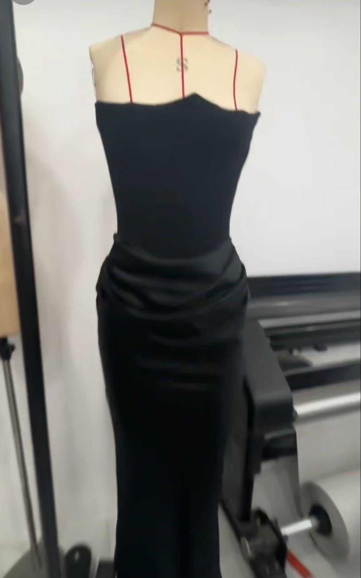 One Shoulder Pleated Bodysuit Dress Belle & Voile Black Ver1 / XXL