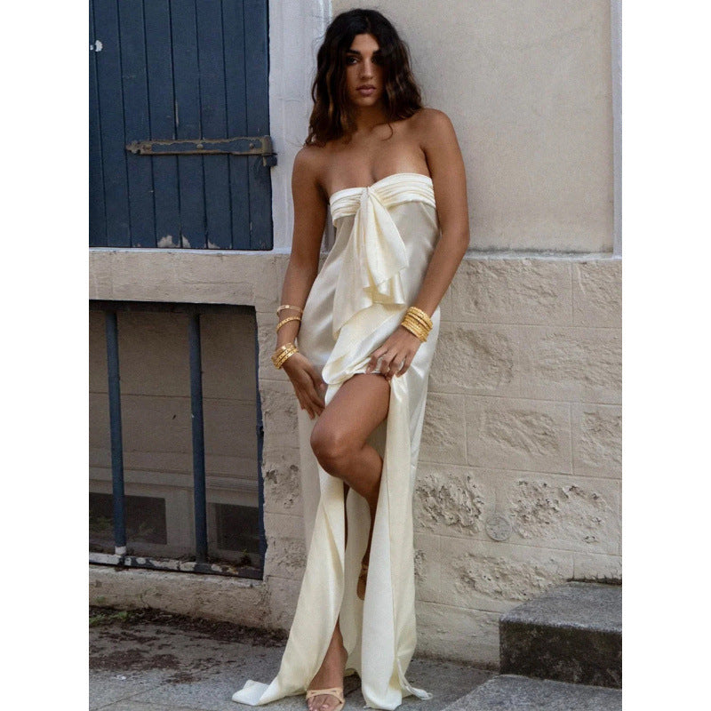 Elegant One-Shoulder Satin Dress Belle & Voile 