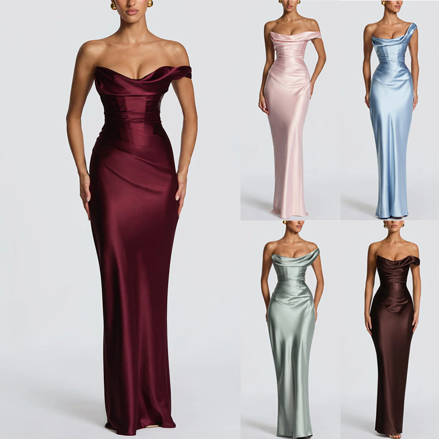 Off-Shoulder Satin Bodycon Dress Belle & Voile 
