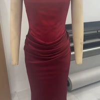 One Shoulder Pleated Bodysuit Dress Belle & Voile Burgundy Ver1 / M