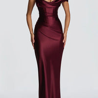 Off-Shoulder Satin Bodycon Dress Belle & Voile Burgundy / M