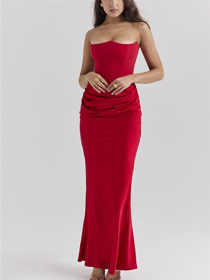 One Shoulder Pleated Bodysuit Dress Belle & Voile 