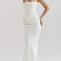 One Shoulder Pleated Bodysuit Dress Belle & Voile White / XL