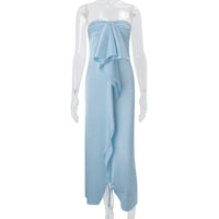 Elegant One-Shoulder Satin Dress Belle & Voile Blue / M