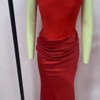 One Shoulder Pleated Bodysuit Dress Belle & Voile Red Ver1 / XXL