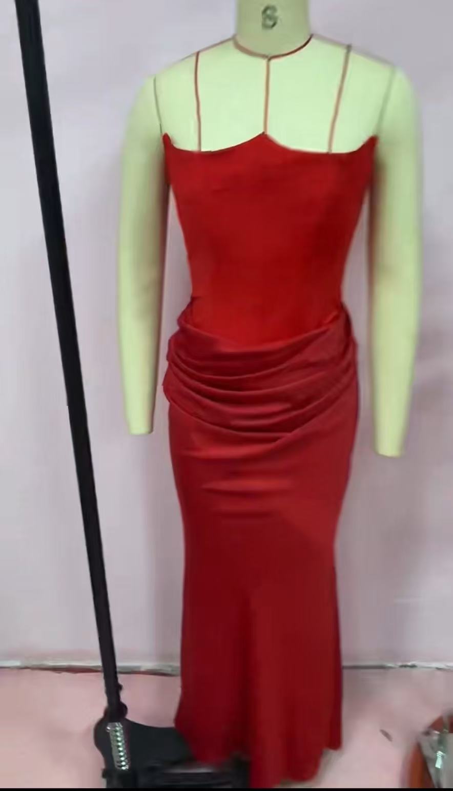 One Shoulder Pleated Bodysuit Dress Belle & Voile Red Ver1 / XXL