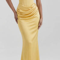 One Shoulder Pleated Bodysuit Dress Belle & Voile Yellow Ver1 / XS