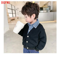 Children's Clothing for Boy Coat Spring Autumn Waffle Jacket Denim Collar Patchwork Top Fake Two Shirts Kids Outerwear 2-9 Y