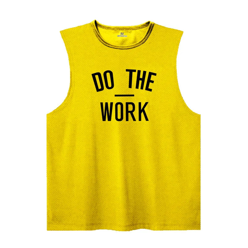 Men's Gym Clothing DO THE WORK Printed Sports Quick Dry Bodybuilding Shirts Casual Breathable Mesh O-neck Muscle Fitness Vests