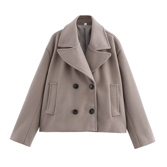 Women's Clothing 2026 Early Autumn New Versatile Double Breasted Large Lapel Design Short Suit Jacket