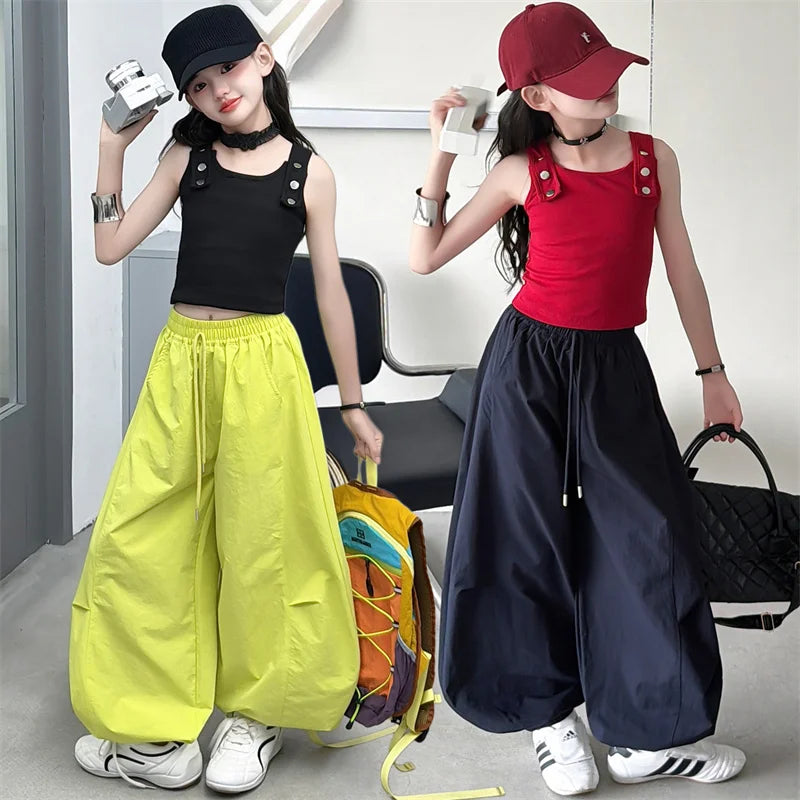 Children‘s Clothes From 5 To 14 Years Teenage Clothing Sets Vest Top and Sweatpants 2Pcs Girls Fashion Streetwear Korean Outfits