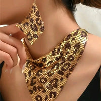 Fashion Leopard Print Jewelry Set, Sexy Bib Necklace & Dangle Earrings, Vintage Elegant Design, Versatile Stylish Accessor