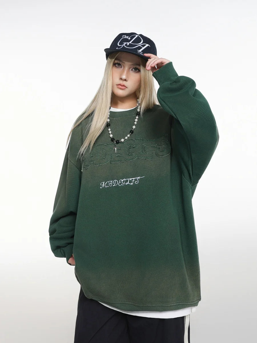 Men Clothing High street New Trend Heavy Industry Washed Embroidered Antique-style Sweatshirt for men and women