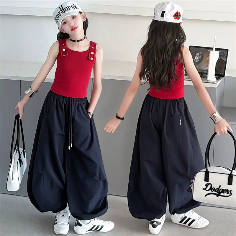 Children‘s Clothes From 5 To 14 Years Teenage Clothing Sets Vest Top and Sweatpants 2Pcs Girls Fashion Streetwear Korean Outfits