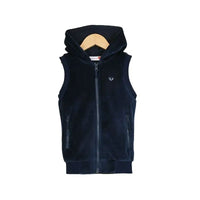 Childhood Clothing Boy/Girl School Vest Navy Velour Lining Hooded Outside Vest Front Zippers and Embroidered Heart Kids Tops