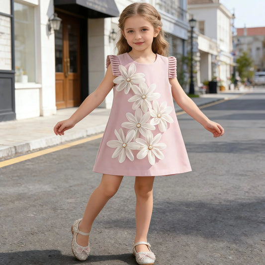 Children's Clothing Summer Casual Baby Girls Outfits Flower Vest Princess Dress For Toddler Kids Wedding Birthday Party Clothes