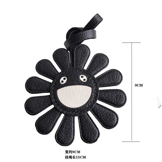 Fashionable Minimalist  Modern  Black Leather  Sunflower Smiling Face Keychain Bag Pendant Accessory