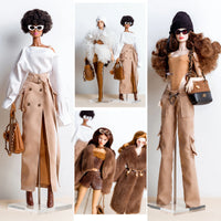 30cm FR Supermodel Clothes Accessories Winter Retro Jacket/Luxury Fur Fashion Classic Trench Coat Set For 1/6 Babi Doll Xianxian