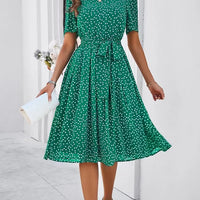 Women's Clothing 2025 Spring and Summer Temperament Casual Polka Dot Lace-up Printed Dress