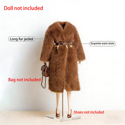 30cm FR Supermodel Clothes Accessories Winter Retro Jacket/Luxury Fur Fashion Classic Trench Coat Set For 1/6 Babi Doll Xianxian