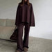 Women's Clothing 2025 Autumn New Solid Color Round Neck Fashion Casual Wide Leg Pants Sweater Suit Female