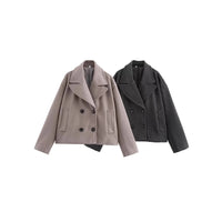 Women's Clothing 2026 Early Autumn New Versatile Double Breasted Large Lapel Design Short Suit Jacket