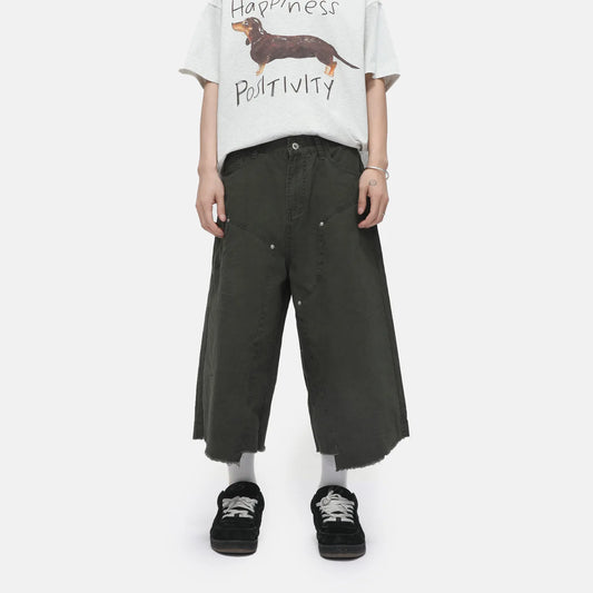 Men's Clothing | Tooling Logging Rough Edge Pure Cotton Loose and Simple Seven-point Denim Casual Pants