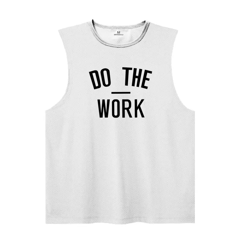 Men's Gym Clothing DO THE WORK Printed Sports Quick Dry Bodybuilding Shirts Casual Breathable Mesh O-neck Muscle Fitness Vests
