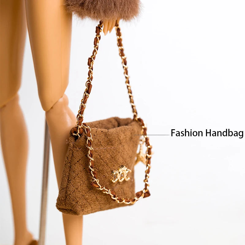 30cm FR Supermodel Clothes Accessories Winter Retro Jacket/Luxury Fur Fashion Classic Trench Coat Set For 1/6 Babi Doll Xianxian