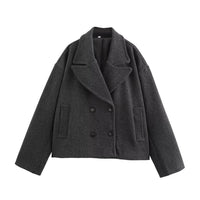 Women's Clothing 2026 Early Autumn New Versatile Double Breasted Large Lapel Design Short Suit Jacket