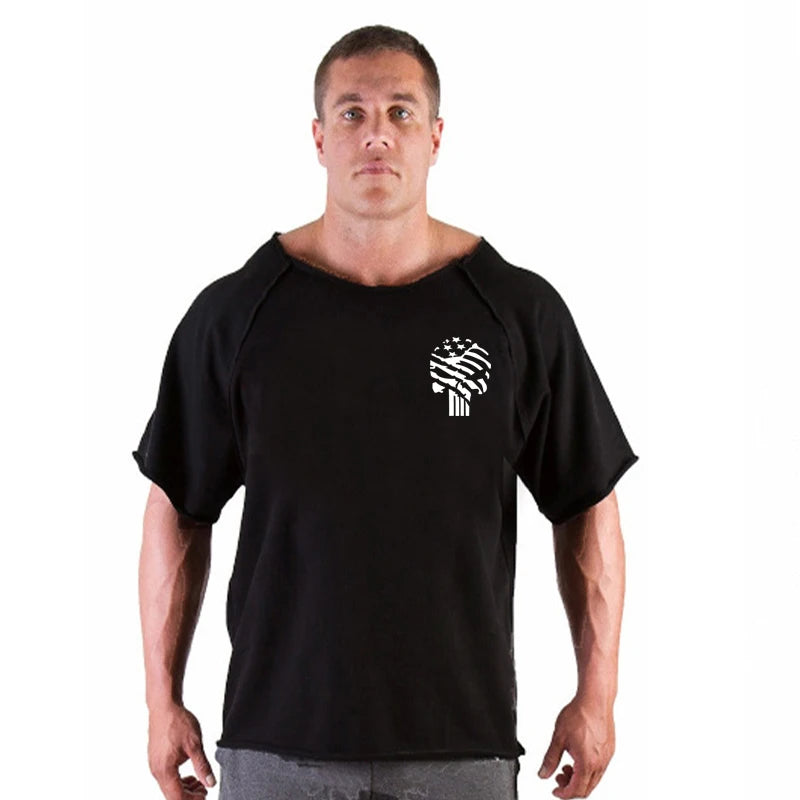 Men's Clothes Bodybuilding Clothing Casual Oversized T-shirt Male Loose Vintage Cotton Summer Top Breathable Tops Running Gym