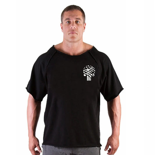 Men's Clothes Bodybuilding Clothing Casual Oversized T-shirt Male Loose Vintage Cotton Summer Top Breathable Tops Running Gym