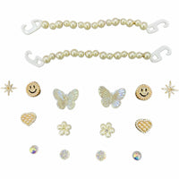 Fashionable shoe accessory set, made of metal, with a shoe chain clasp, removable, suitable for sandals and flip-flops.