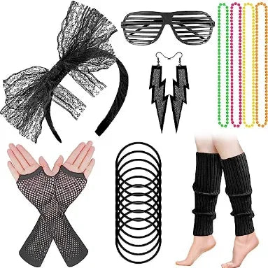 90s 80s Outfit Accessories 80s Costume Accessory Set 80s Clothing Typical Off Shoulder Mesh Shirt halloween costume accessories