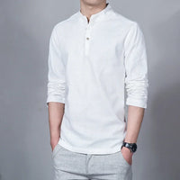 Men's Clothing  Men Spring Tops & Tees Male Fashion T-Shirts Stand Collar Long-sleeved Slim Base Shirt Homme Linen t-shirt