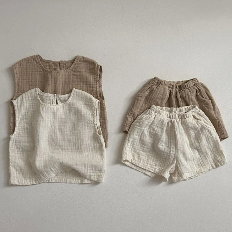 Children's Clothing Set 2025 New Summer Boy's Suit Comfortable Solid Color Top+Short CasualTwo-piece Suit.