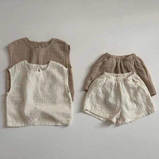 Children's Clothing Set 2025 New Summer Boy's Suit Comfortable Solid Color Top+Short CasualTwo-piece Suit.