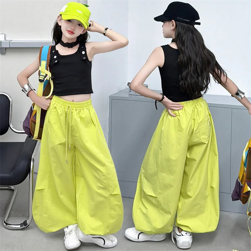 Children‘s Clothes From 5 To 14 Years Teenage Clothing Sets Vest Top and Sweatpants 2Pcs Girls Fashion Streetwear Korean Outfits