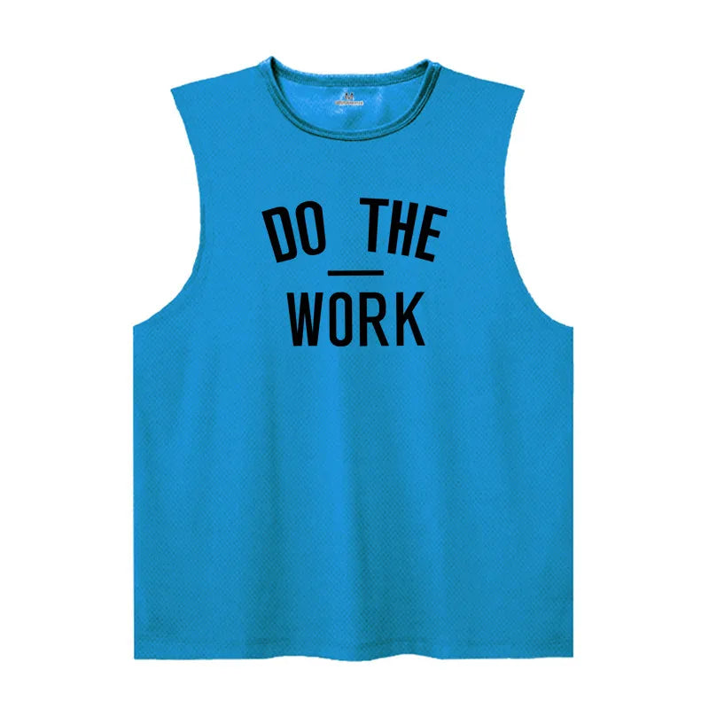 Men's Gym Clothing DO THE WORK Printed Sports Quick Dry Bodybuilding Shirts Casual Breathable Mesh O-neck Muscle Fitness Vests