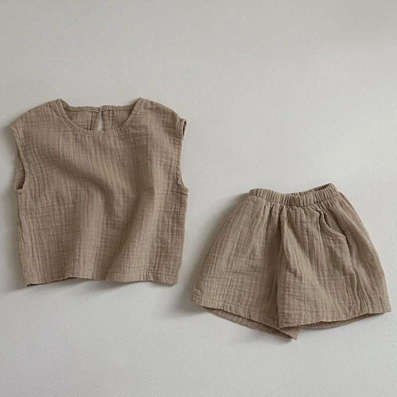 Children's Clothing Set 2025 New Summer Boy's Suit Comfortable Solid Color Top+Short CasualTwo-piece Suit.