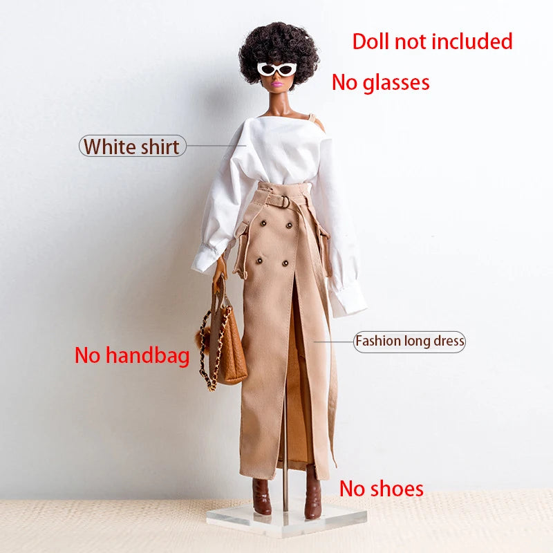 30cm FR Supermodel Clothes Accessories Winter Retro Jacket/Luxury Fur Fashion Classic Trench Coat Set For 1/6 Babi Doll Xianxian