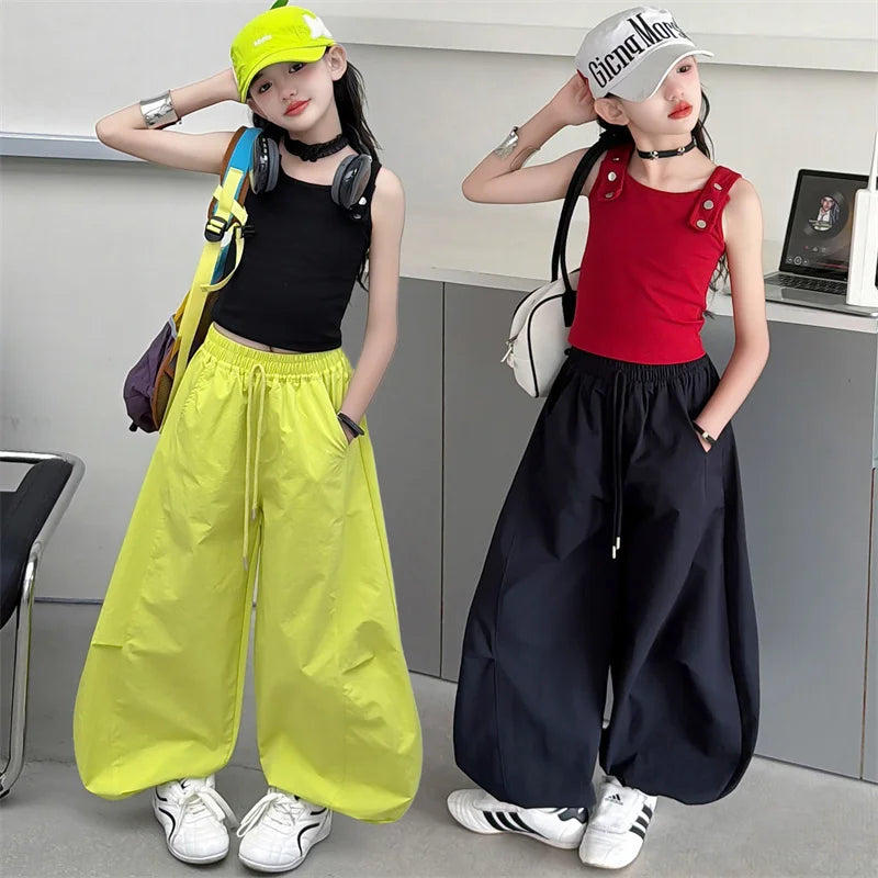Children‘s Clothes From 5 To 14 Years Teenage Clothing Sets Vest Top and Sweatpants 2Pcs Girls Fashion Streetwear Korean Outfits